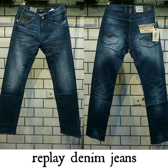 celana panjang REPLAY DENIM slim straight soft jeans + stretch