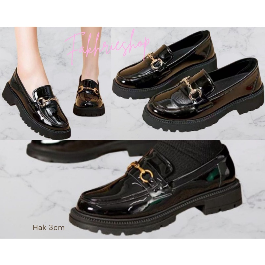 Fakhrieshop- SEPATU LOAFERS FLAT PREMIUM '' RHIEE '' BLACK GLOSY TL 01