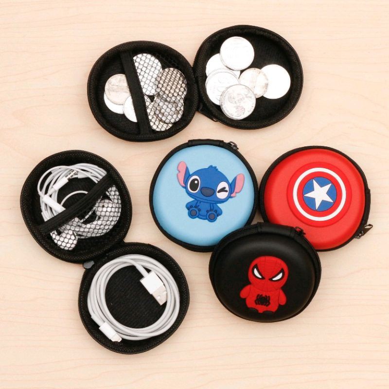 Dompet headset besar karakter pouch wadah handsfree charger kotak kabel casan serbaguna