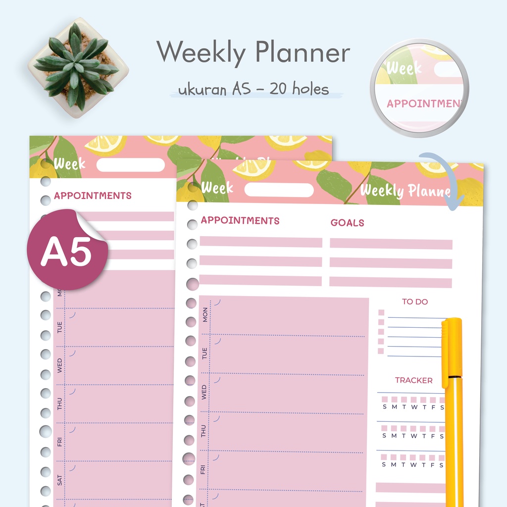 

Loose leaf A5 - Weekly Planner Pink 2023 - Kertas Binder by bukuqu