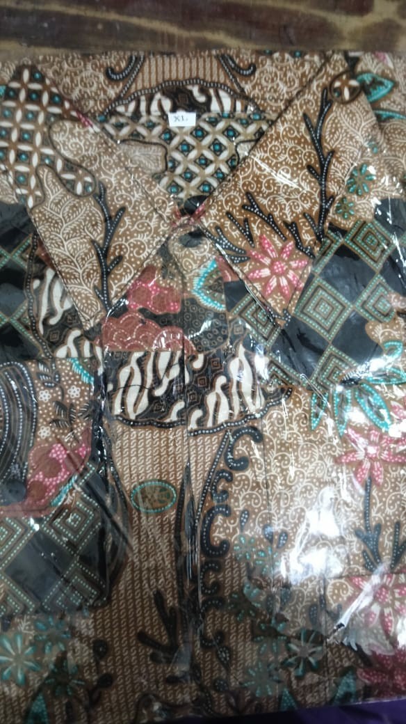 New Kemeja Batik Pria Lengan Panjang Size M L Xl Xxl  Bswart Batik Hrb026 Kenongo Hem Panjang Padi