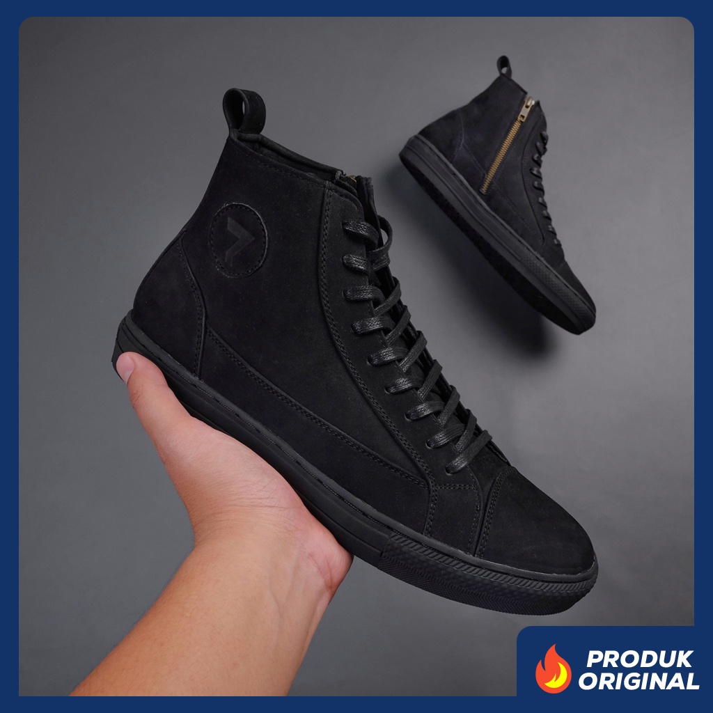 BRAVE FULL BLACK DOFF ORIGINAL x REYL MAN Sepatu Kulit Sapi Asli Pria Boots Hitam Resleting Tali Casual Klasik Jalan Santai Hangout Zip Zipper Classic Boot Genuine Leather Shoes Motor Bikers Touring Footwear Big Size Ukuran Besar Jumbo 44 Keren Terbaru