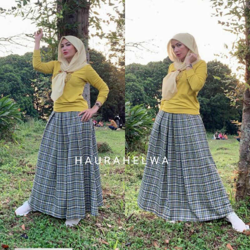 ROK FLANEL IMPORT PANJANG HAURAHELWA /ROK TARTAN FLANEL PANJANG