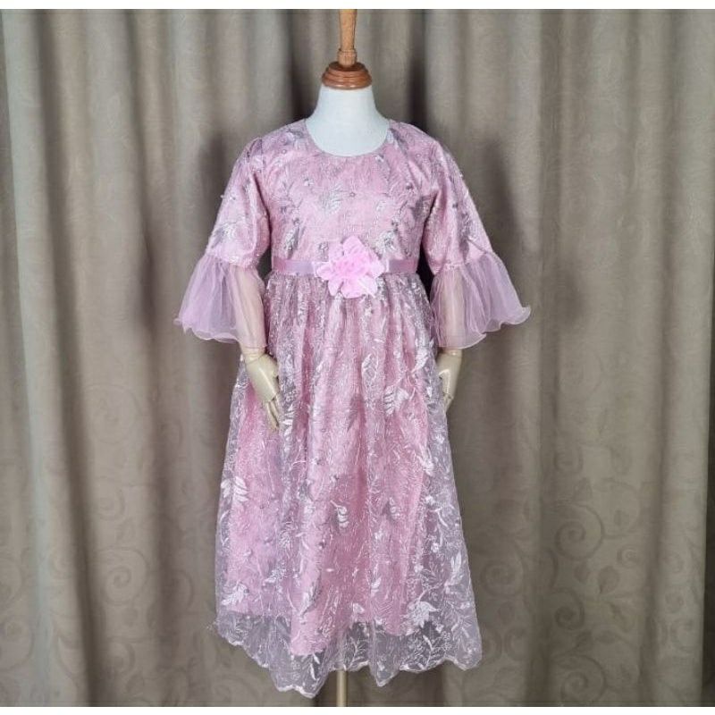 Gaun full bordil mutiara depan baju pesta anak gamis anak baju muslim anak perempuan dress 3-11tahun