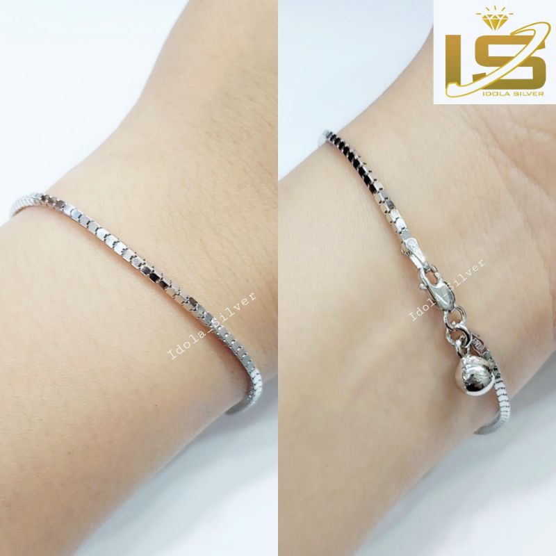 GELANG PERAK ASLI SILVER WANITA 925 LAPIS EMAS PUTIH MODEL MILANO KACA 1 KRINCING BUNYI - PERHIASAN PERAK WANITA