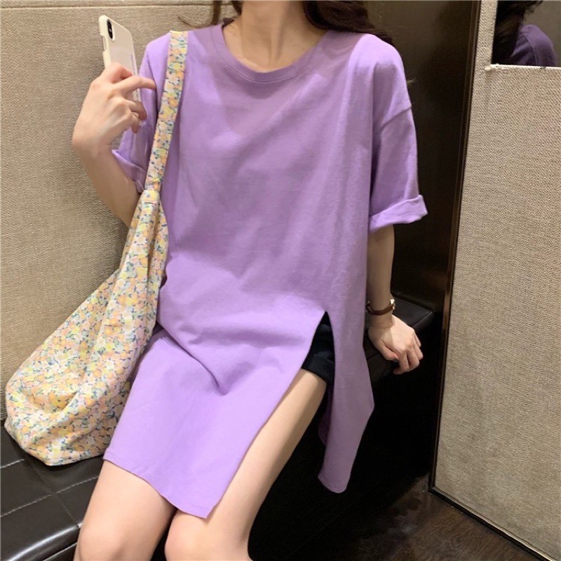 OVERSIZE SAMARA SLIT TSHIRT BASIC BELAH / KAOS WANITA BIG SIZE KOREAN STYLE FIT XXL