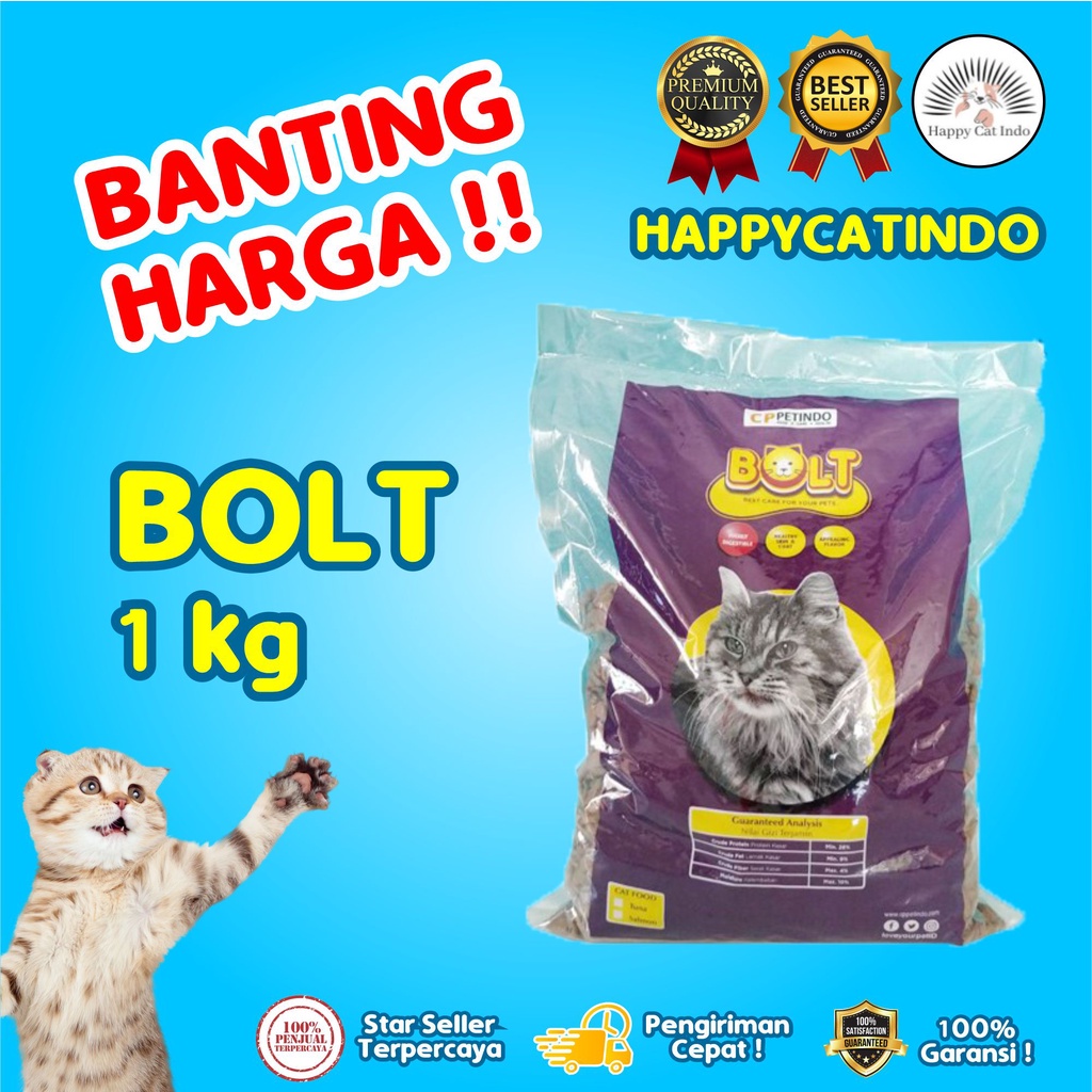 Makanan Kucing BOLT 1 KG Repack Kemasan Polos