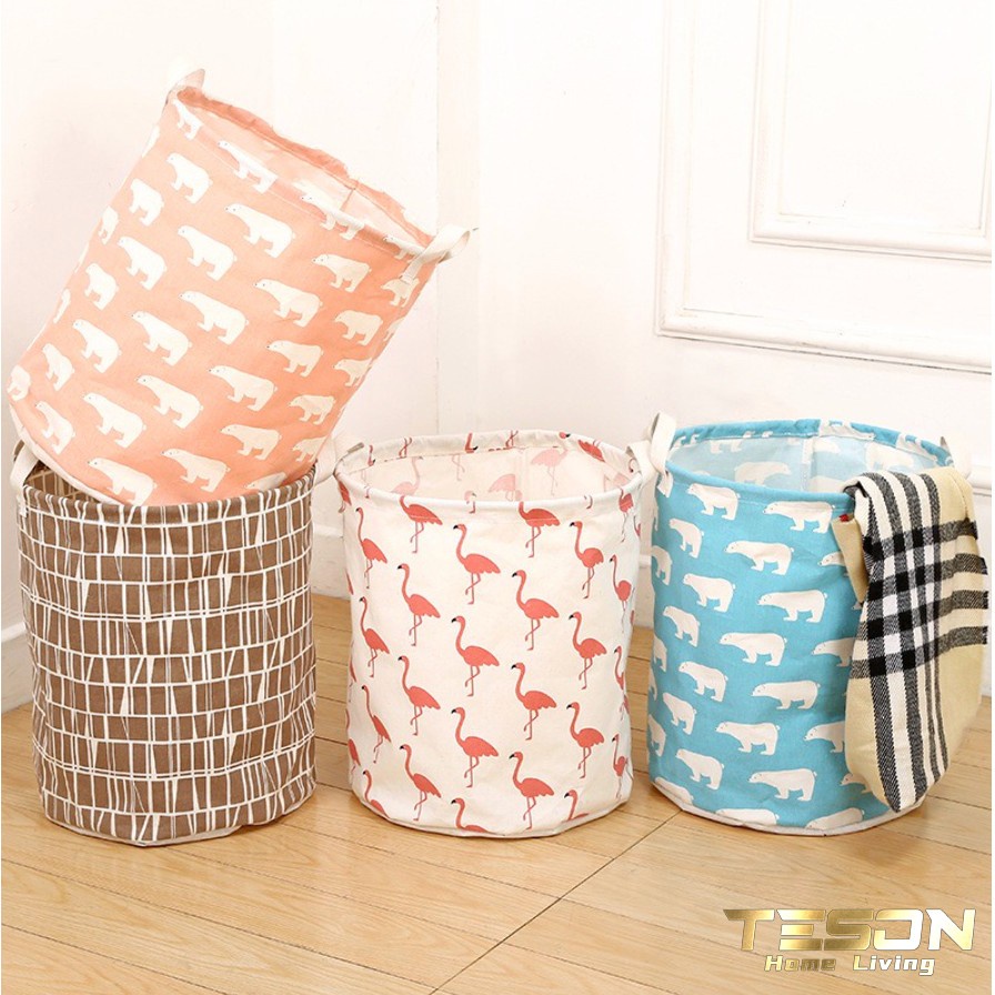 Keranjang Baju Tempat Pakaian Kotor Canvas Lipat Bulat / Laundry Bag