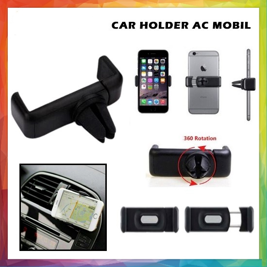 Phone Holder di AC Mobil Dudukan HP Jepit Car Besi Gps Mount Handphone Universal Penyangga