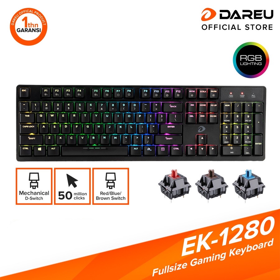 Jual Mechanical Keyboard DAREU EK1280 RGB RED BLUE BROWN SWITCH