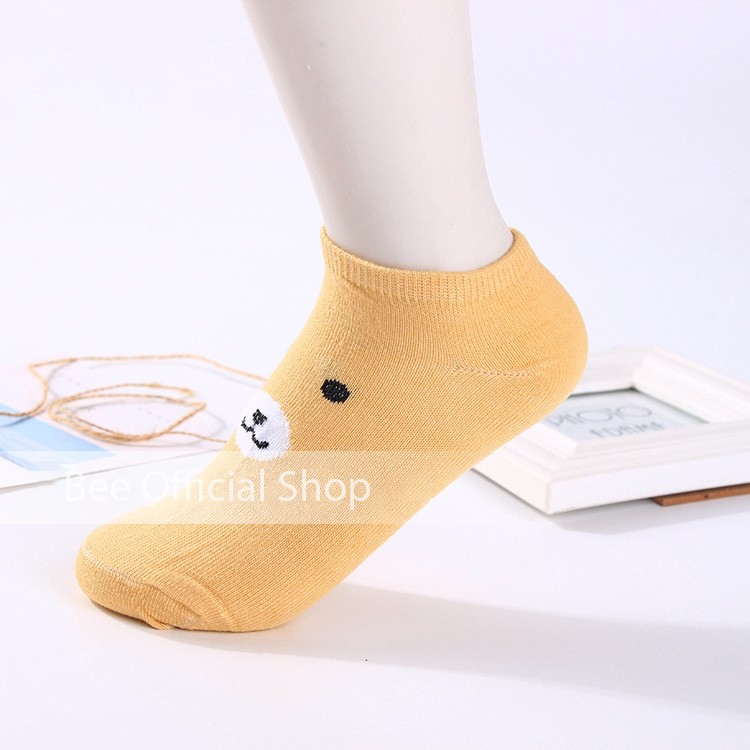BEE - Kaos Kaki Motif Beruang Cute Kaoskaki Pendek Socks Fruit Fashion Wanita Korea Import SC 17-BEAR MUSTARD