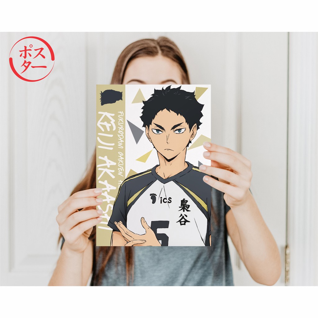 Koleksi Poster Anime Haikyuu A -  Hinata Kageyama Tsukishima Oikawa Kenma Bokuto Atsumu  - Size A4+-Akaashi A