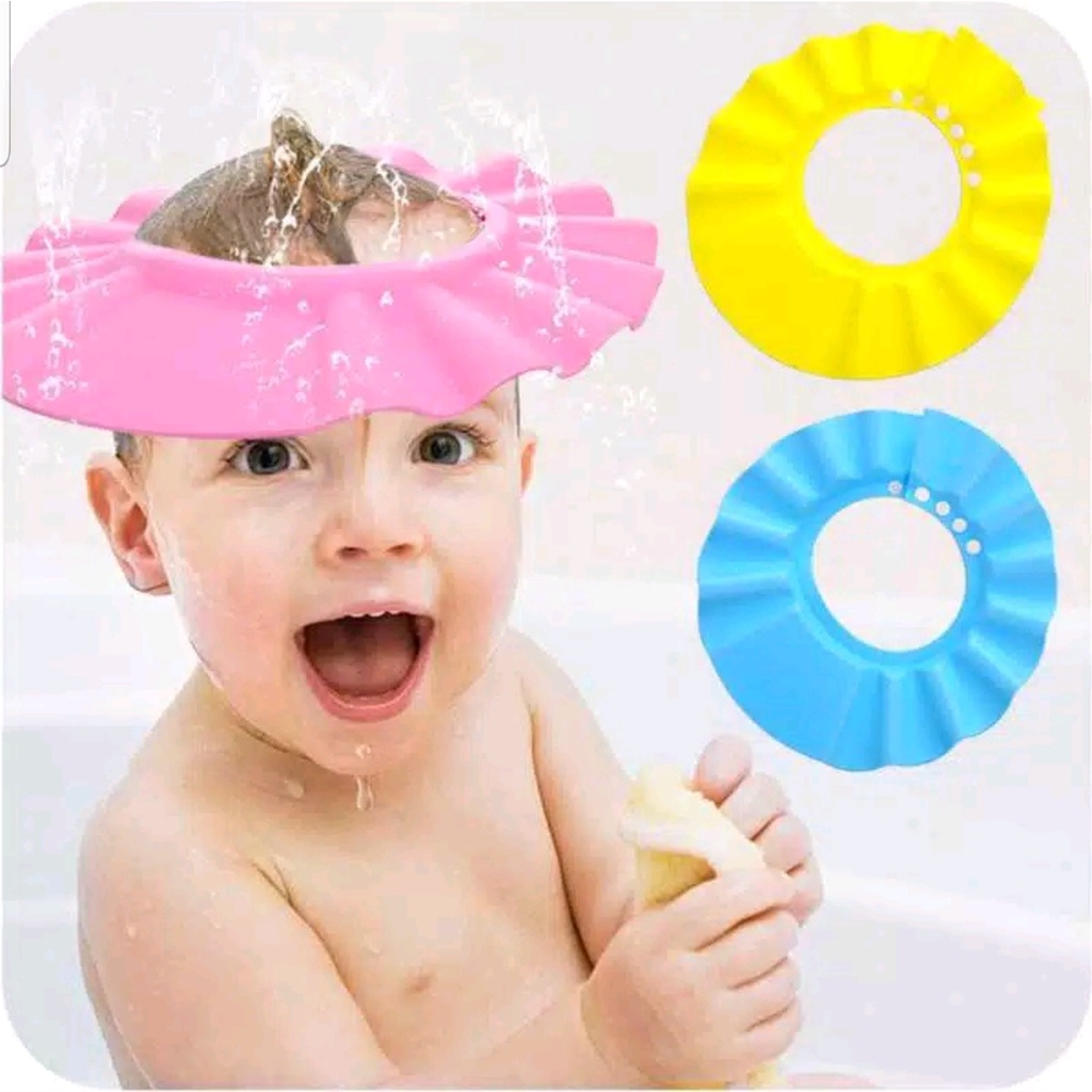 TOPI KERAMAS BAYI PELINDUNG MATA TELINGA / TOPI KERAMAS ANAK DENGAN PENUTUP TELINGA / BABY KIDS SHOWER CAP (IP)