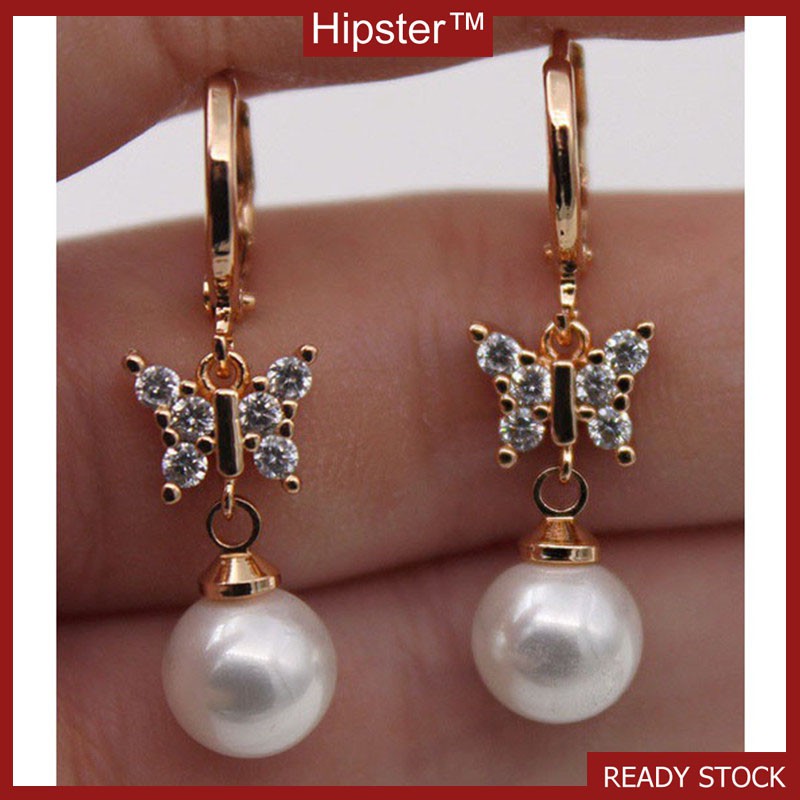 New 18K Rose Gold Bow Pearl Earrings