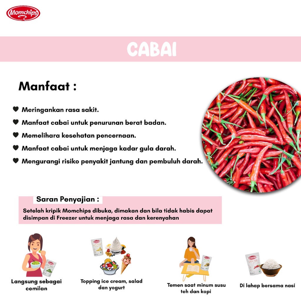 Keripik Cabai Momchips Cemilan Sehat Keluarga Snack Sehat Buah dan Sayur GLUTEN FREE 50gr