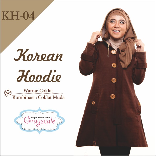 JAKET WANITA MUSLIMAH KOREAN HOODIE KH 04 COKLAT-COKLAT MUDA