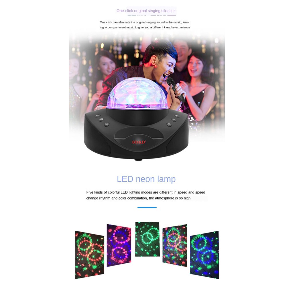 Speaker Karaoke Wireless Bluetooth SDRD SD 308 Original Lampu LED Disco Speaker Microphone SD308 Family KTV Karaoke Lampu Disco