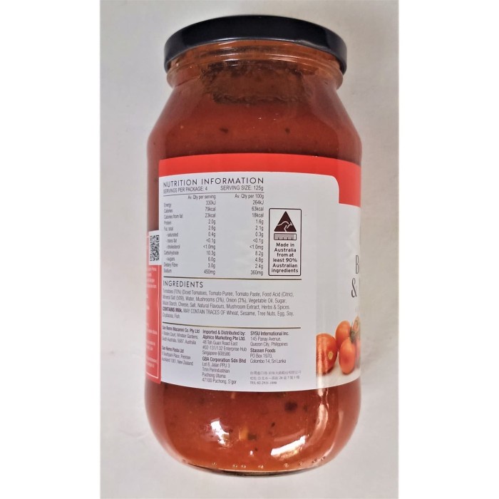 

PASTA-ANEKA- PASTA SAUCE BOLOGNESE & MUSHROOM SAN REMO 500 GR -ANEKA-PASTA.