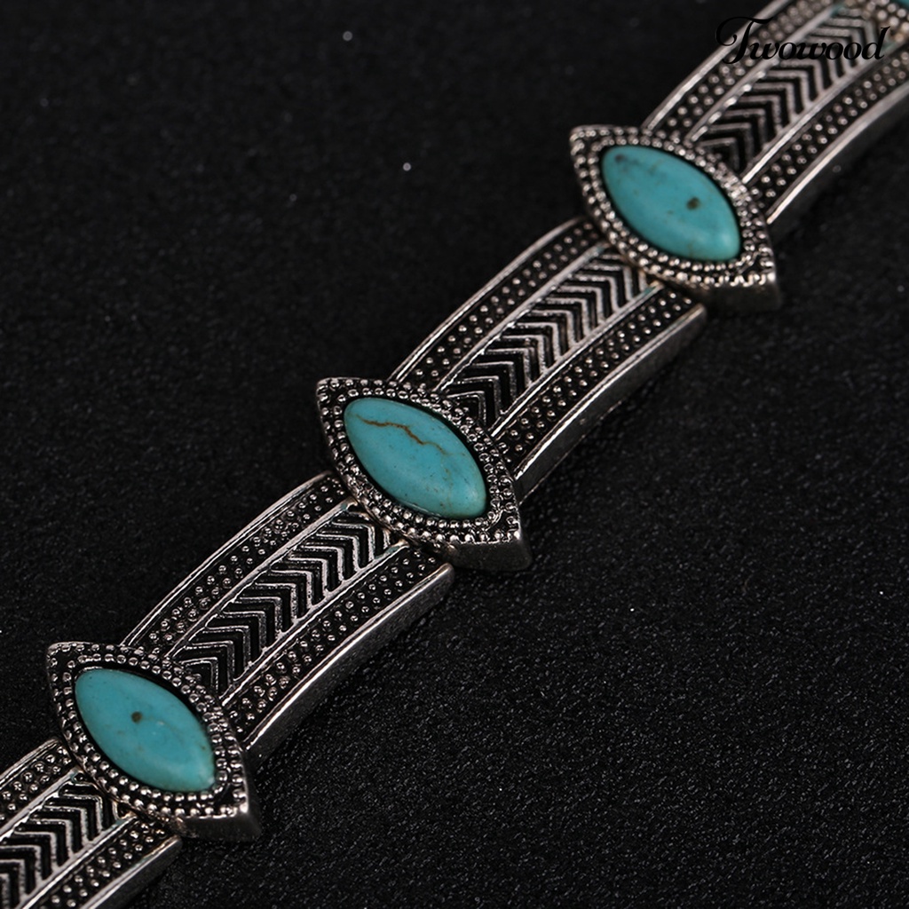 Twowood Turquoise Vintage Style Choker Collar Alloy Bohemian Adjustable Women Collar Necklace Jewelry Gift