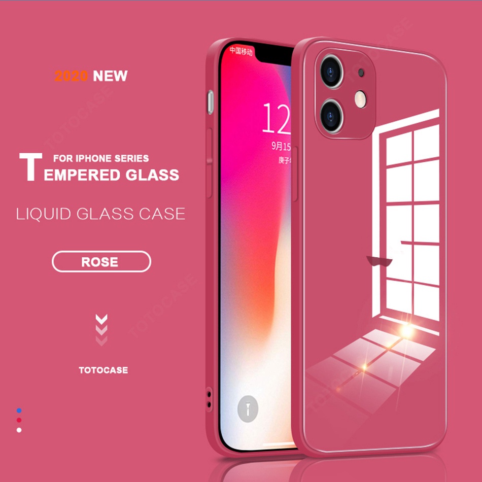 Casing 8 Candy Color Fashion Tempered Glass Case iPhone 11 12 Pro Max iPhone 6 6s 7 8 Plus SE 2020 iPhone XS MAX XR X 12Mini