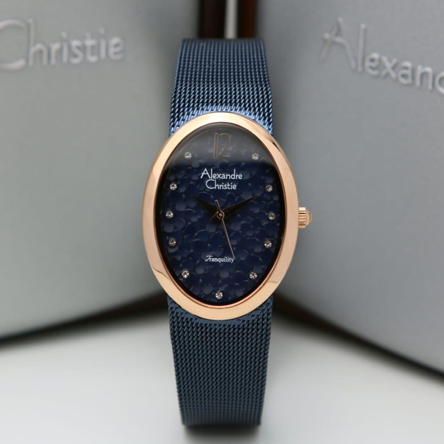 Jam Tangan Wanita/Cewek Alexandre Christie AC 2858 Rosegold Blue.Original Garansi Resmi 1 Tahun