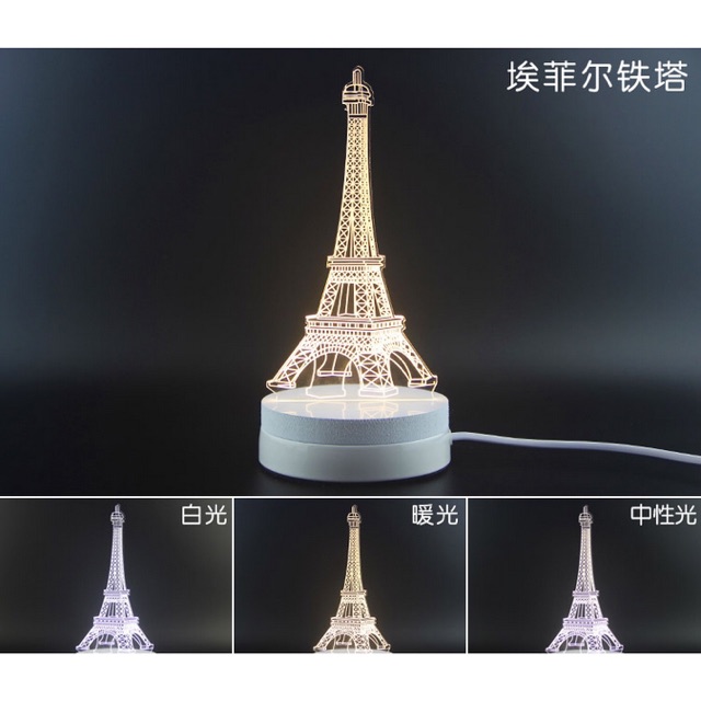 Lampu 3D LED Transparan Desain Eiffel Tower - White