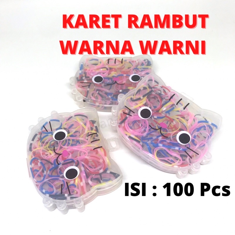 KARET RAMBUT ISI 100pcs HELLO KITTY/CUP/BEAR