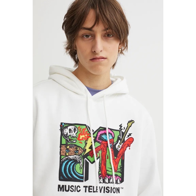 Hoodie H&amp;M MTV Black White Hoodie M TV HnM Original Full Tag