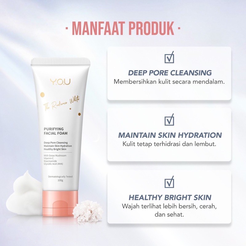 YOU Radiance Glow Purifying Facial Foam | Brightening Vitamin C Niacinamide | Amino Gentle Cleansing | Mencerahkan ( YOU MAKEUPS OFFICIAL STORE )