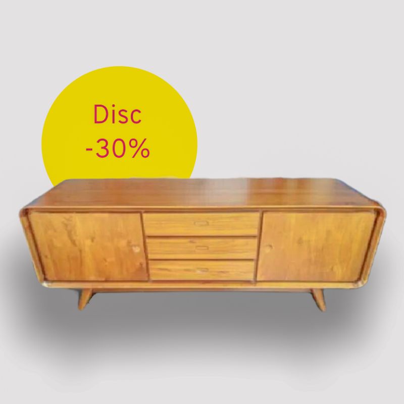 Buffet Meja TV Minimalis Retro Bahan Kayu Jati Asli 2 Pintu Blok 3 Laci