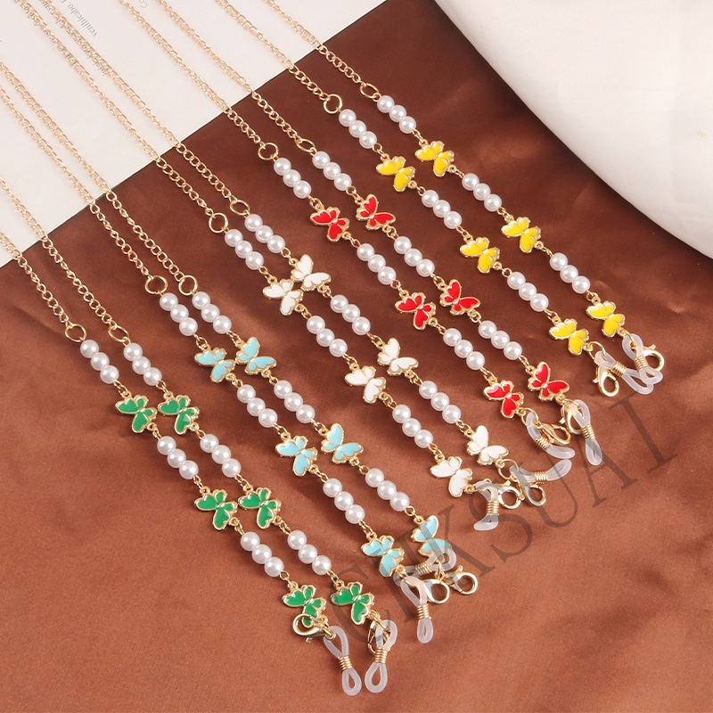 Glasses Chain Hanging Neck Mask Anti-lost Rope Dual-use Butterfly Pearl Mask Lanyard 68cm