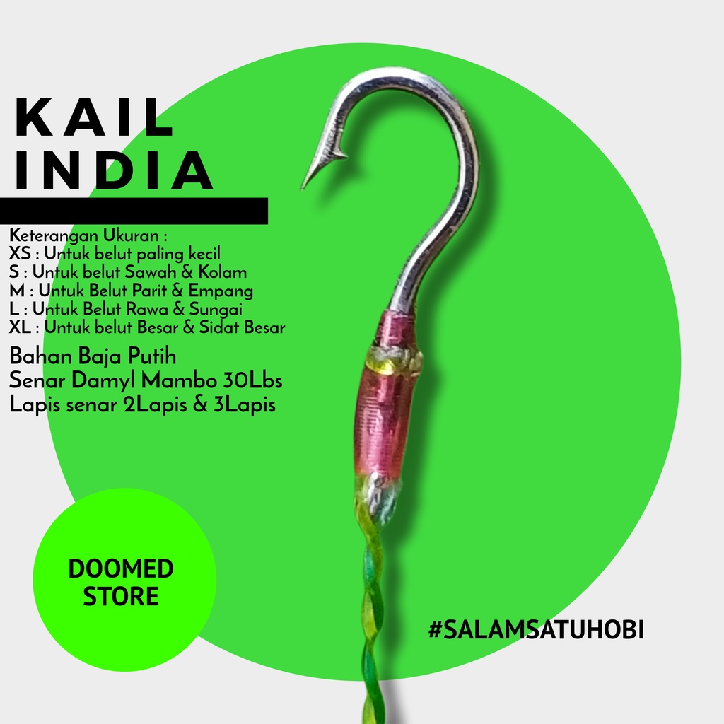 Kail Pancing Urek Belut Sawah Bahan Baja Putih Siap Pakai Kail India