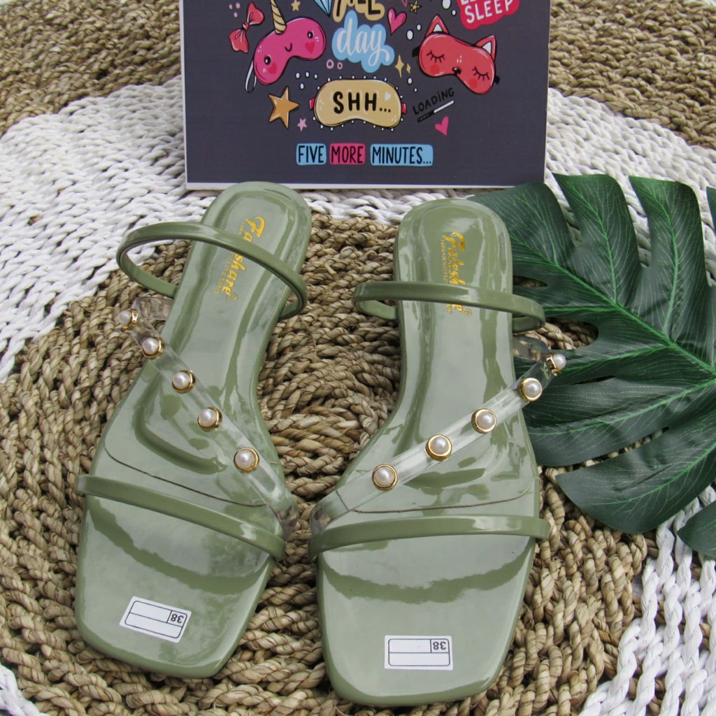 Sandal wanita flat slop tali mutiara-rian08