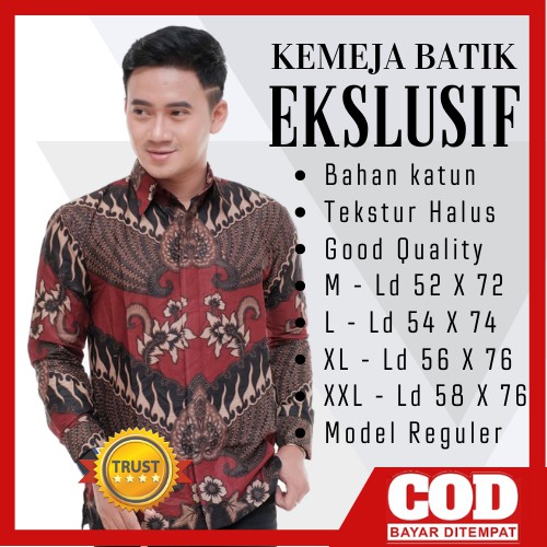 BATIK PRIA LENGAN PANJANG - BATIK Danabrata motif KAWUNG MINI BIRU LENGAN PANJANG Size M L XL XXL