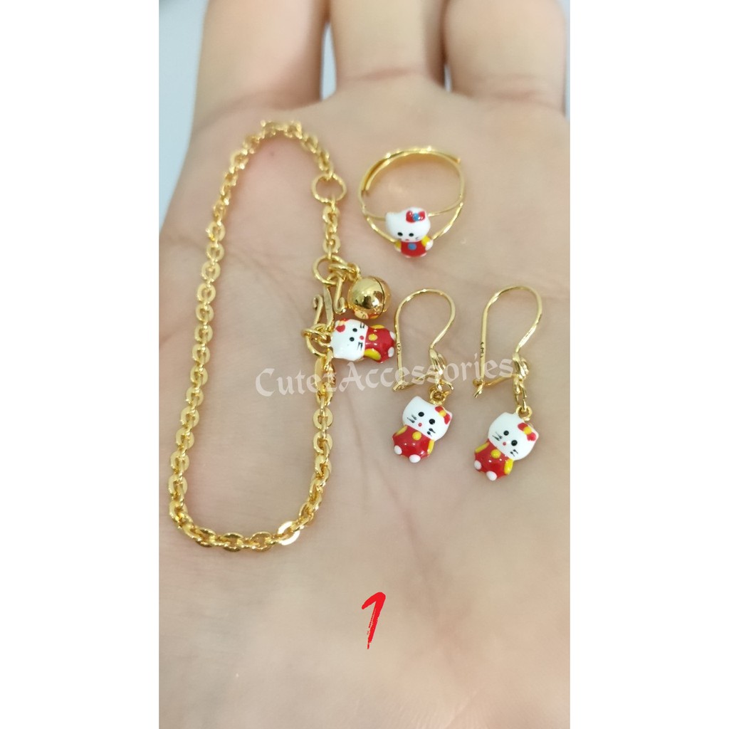 Set Perhiasan Anak Hello Kitty Merah Emas Muda