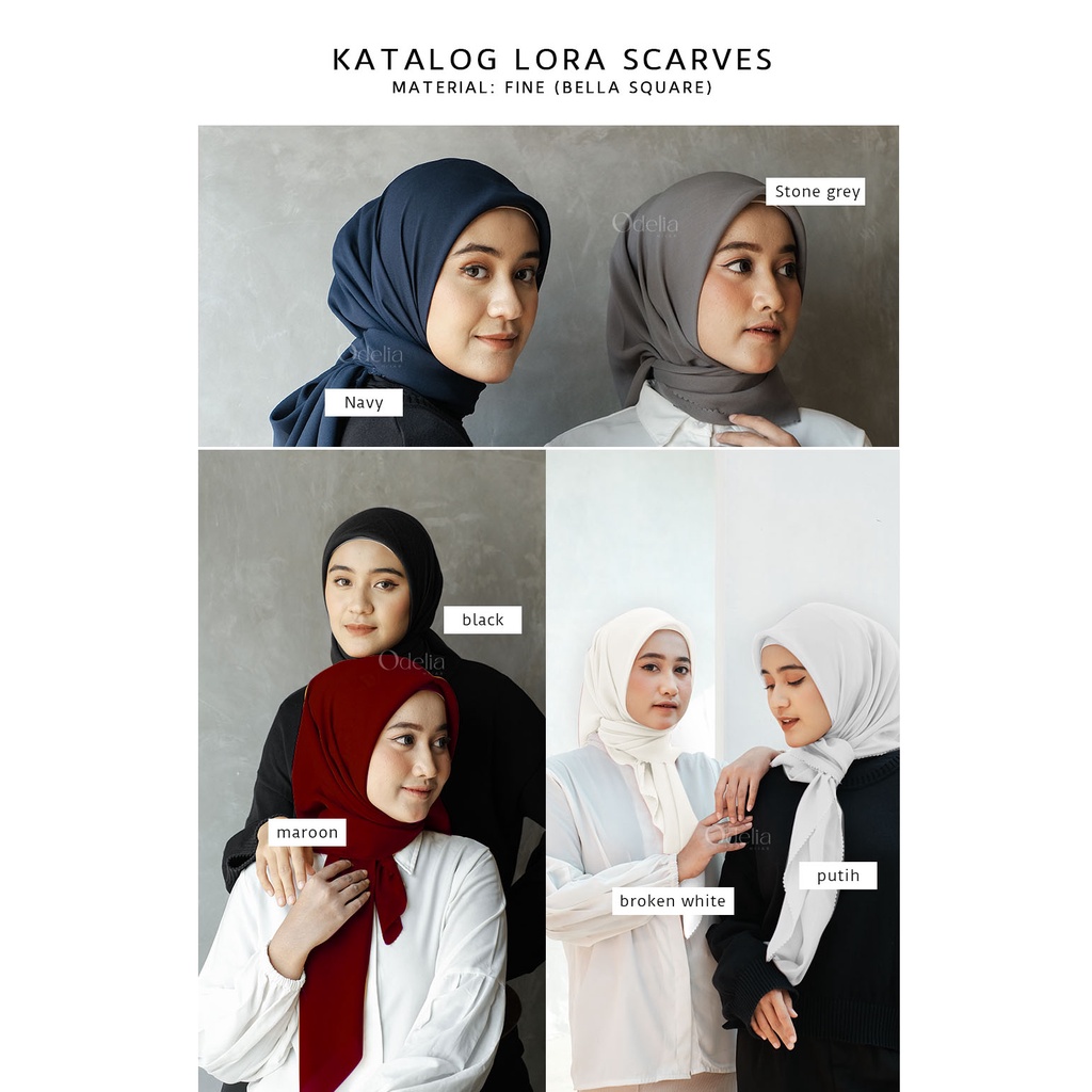 [149K 4PCS] LORA HIJAB POLLYCOTTON ( HIJAB SEGIEMPAT BELLA SQUARE ) - ODELIA HIJAB