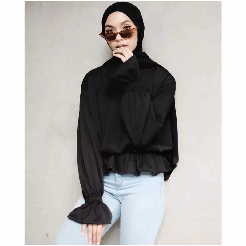 MARETTA BLOUSE PUSATGROSIR_SOLO/ ATASAN KEMEJA POLOS WANITA MUSLIM BASIC TOP PUFFY BLOUSE