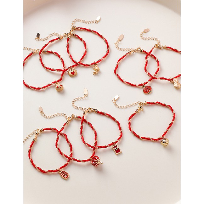 LRC Gelang Tangan Fashion Cat Model Braided Red Rope Bell Lantern Bracelet D24613