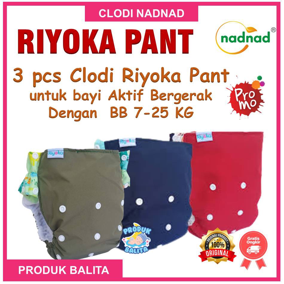 Paket 3 pcs Clodi Riyoka Pant Popok Cuci Ulang Termurah