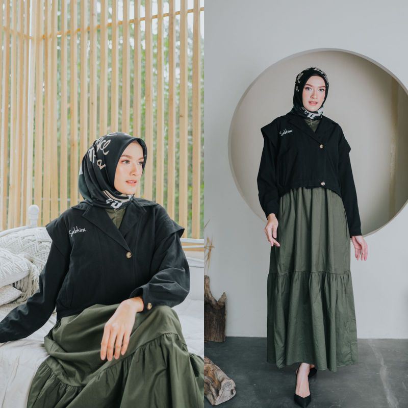 New Set Dress Army +Jaket basic By Sabhira_Co