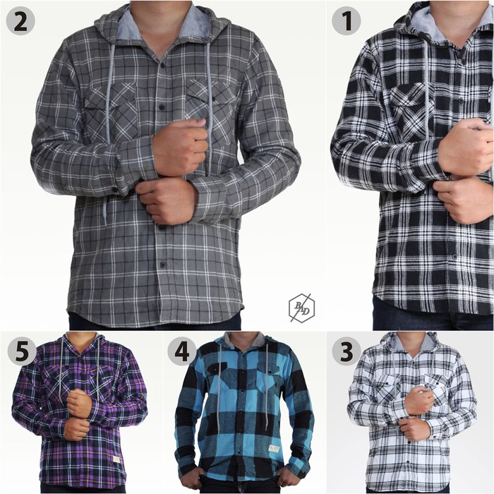 Hem Pria Lengan Panjang Maroon Combi Hitam (Pullman Maroon Vl) I. DN701 Kemeja Flanel Hoodie Cowo