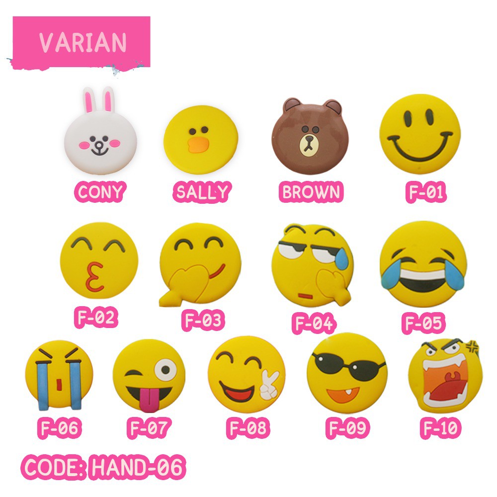 Popsocket 3D Karakter LINE dan EMOJI . Popsockets PVC Motif . Finger Grip Stand Phone . HAND-06