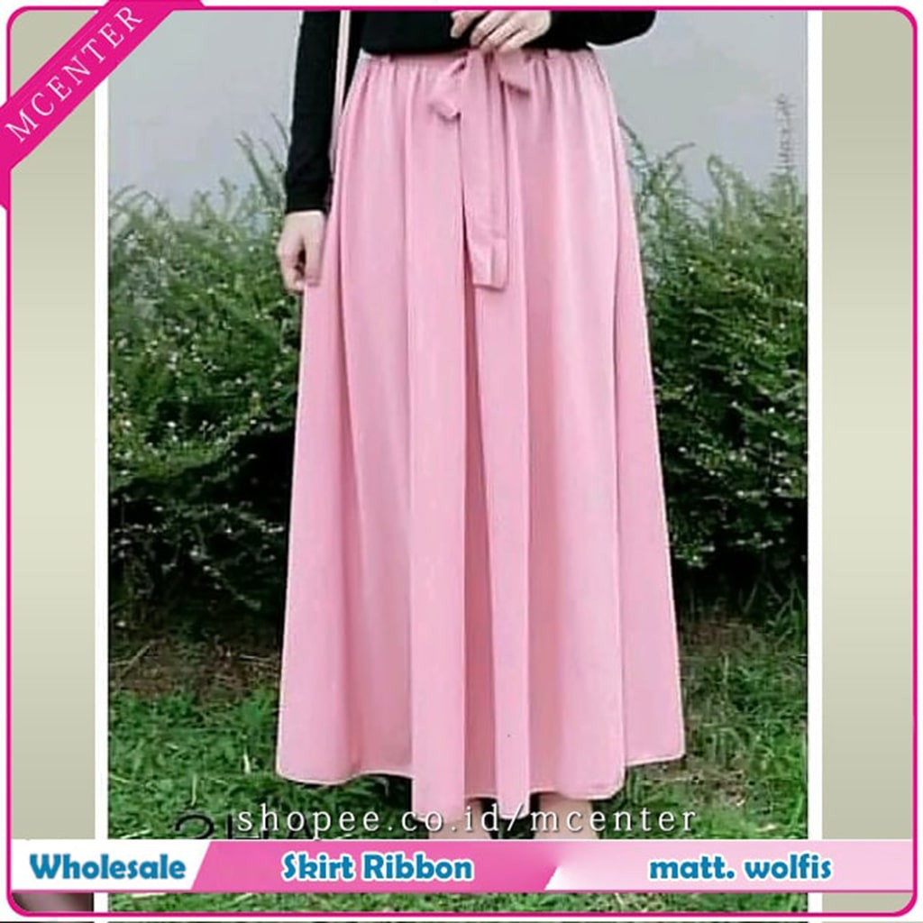 Rok Basic Pita bawahan wanita Wolfis best seller Skirt Ribbon Woolpeach