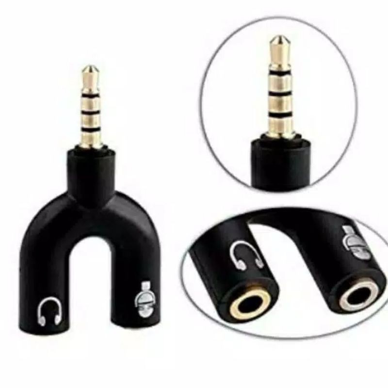 Audio Splitter Jack 3.5mm to dual female U Shape 2in1 (Mic &amp; Audio)