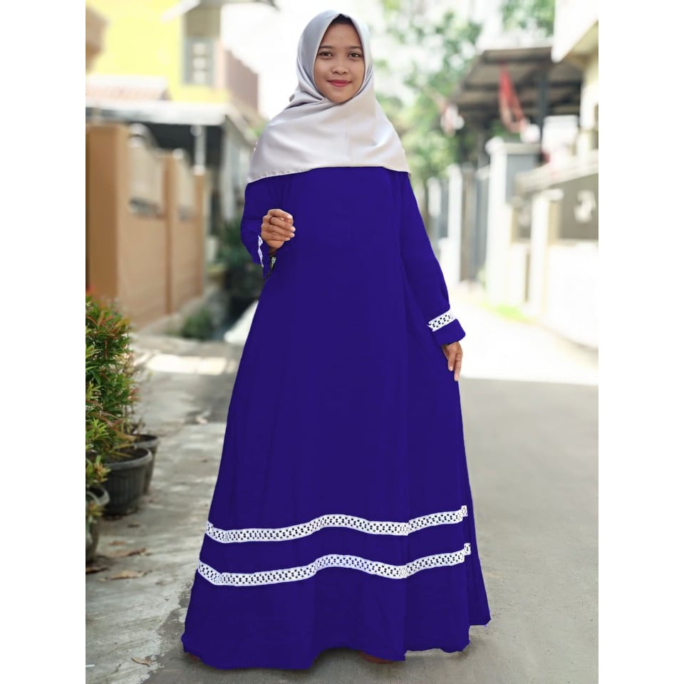 Gamis polos  wolfis renda bawah