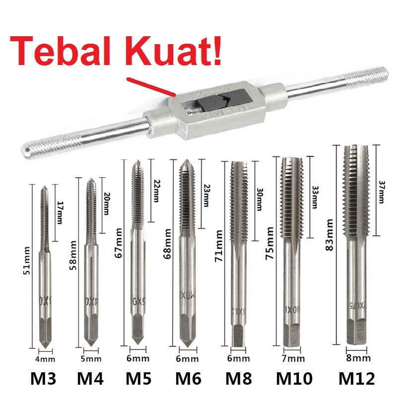 8PCS HANDTAP HAND TAP SENAI DRAT DERAT SET ISI 8 M3 M4 M5 M6 M8 M10 M12