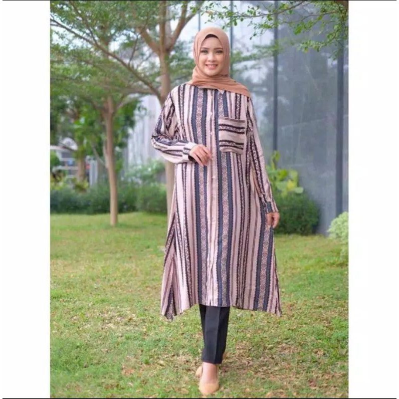 TUNIK OLEA STRIPE KANCING KERAH