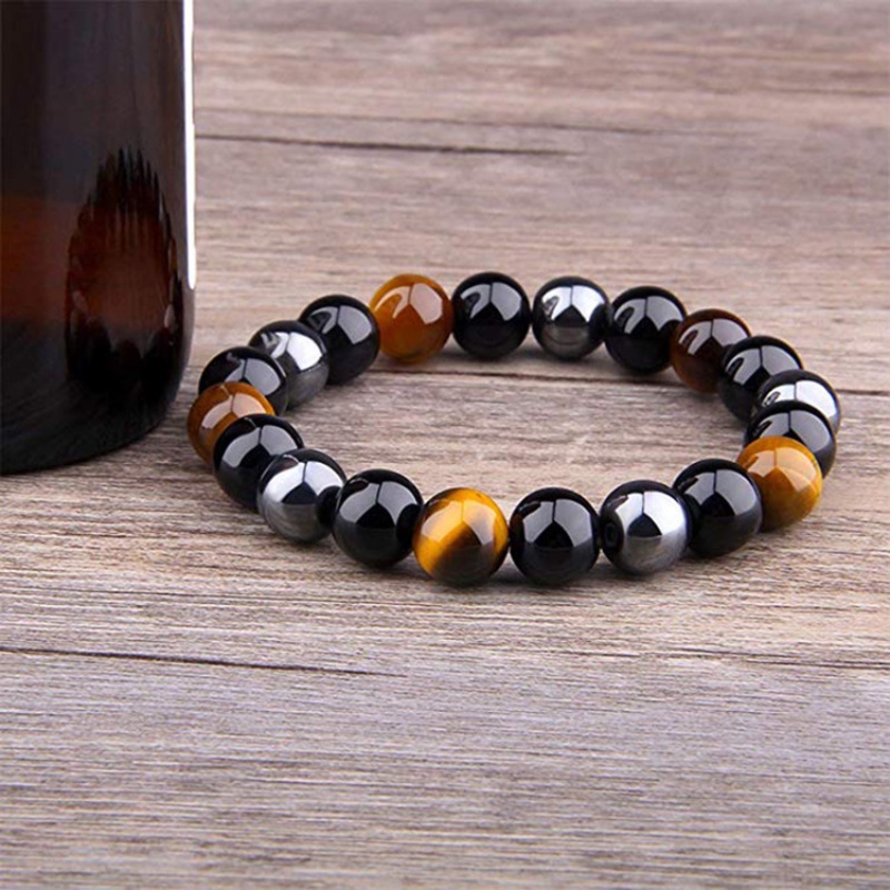 [ Unisex Natural Obsidian Adjustable Stretch Beads Bracelet][tress Relief Healing Chakra Yoga Bracelet  ]