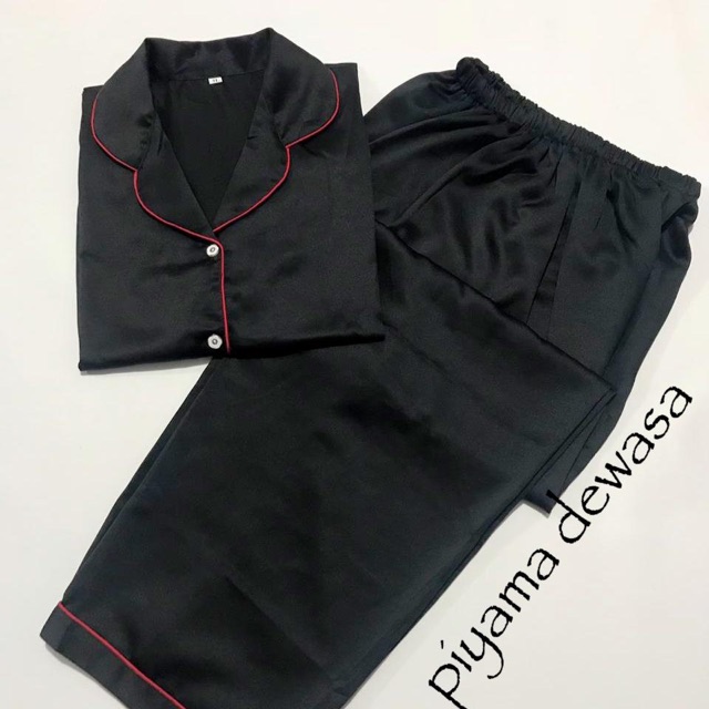 Piyama SATIN HITAM exclusive bisa couple mom kids dad and family