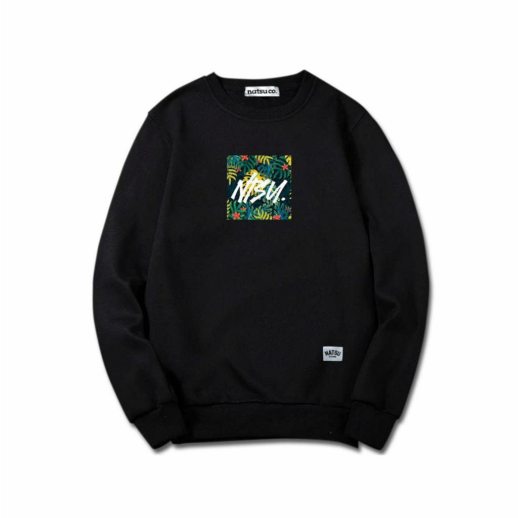 natsu project Sweater Crewneck Simple Unisex Pria Wanita NATSU FLOWER BLACK/HITAM WHITE/PUTIH